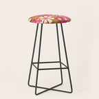 Groovy Retro Floral Garden 60s 70s Pattern in Pink Avocado Brown 2 Stool Gallery Image 1