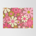 Groovy Retro Floral Garden 60s 70s Pattern in Pink Avocado Brown 2 Rug Gallery Image 2