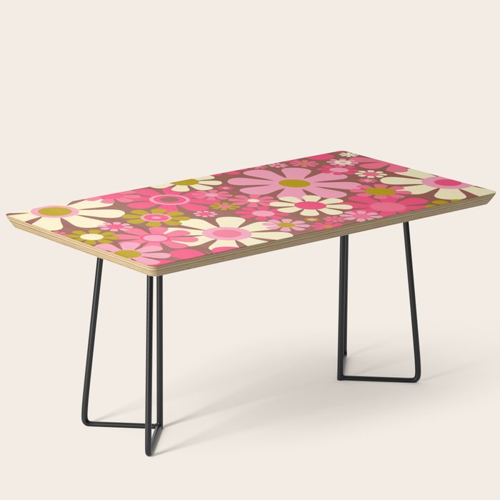 Groovy Retro Floral Garden 60s 70s Pattern in Pink Avocado Brown 2 Coffee Table Gallery Image 1
