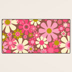 Groovy Retro Floral Garden 60s 70s Pattern in Pink Avocado Brown 2 Desk Mat Gallery Image 3