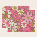 Groovy Retro Floral Garden 60s 70s Pattern in Pink Avocado Brown 2 Placemat Gallery Image 1