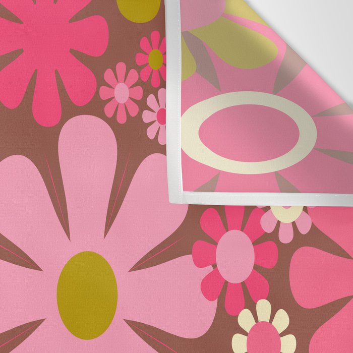 Groovy Retro Floral Garden 60s 70s Pattern in Pink Avocado Brown 2 Wall Tapestry Gallery Image 3
