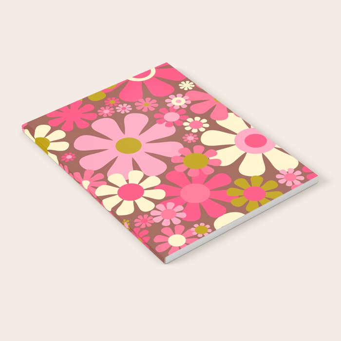Groovy Retro Floral Garden 60s 70s Pattern in Pink Avocado Brown 2 Notebook Gallery Image 2