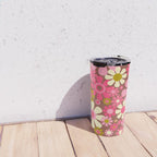 Groovy Retro Floral Garden 60s 70s Pattern in Pink Avocado Brown 2 Travel Mug Gallery Image 4