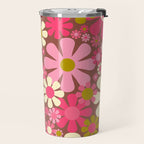 Groovy Retro Floral Garden 60s 70s Pattern in Pink Avocado Brown 2 Travel Mug Gallery Image 2