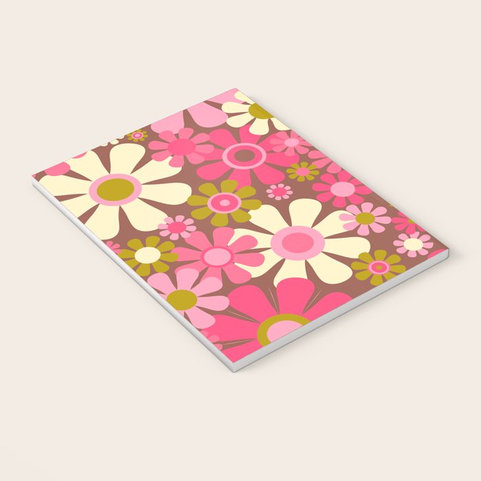 Groovy Retro Floral Garden 60s 70s Pattern in Pink Avocado Brown 2 Notebook Gallery Image 3