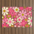 Groovy Retro Floral Garden 60s 70s Pattern in Pink Avocado Brown 2 Outdoor Rug Gallery Image 1