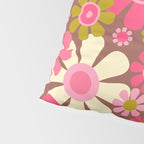 Groovy Retro Floral Garden 60s 70s Pattern in Pink Avocado Brown 2 Pillow Sham Gallery Image 4