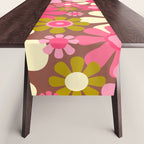 Groovy Retro Floral Garden 60s 70s Pattern in Pink Avocado Brown 2 Table Runner Gallery Image 1
