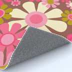 Groovy Retro Floral Garden 60s 70s Pattern in Pink Avocado Brown 2 Rug Gallery Image 4