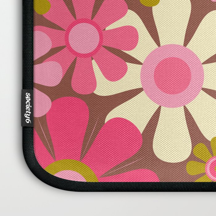 Groovy Retro Floral Garden 60s 70s Pattern in Pink Avocado Brown 2 Laptop Sleeve Gallery Image 3