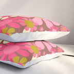 Groovy Retro Floral Garden 60s 70s Pattern in Pink Avocado Brown 2 Pillow Sham Gallery Image 3