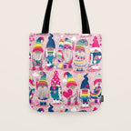 I gnome you // pastel pink background little happy and lovely gnomes with rainbows fuchsia pink hearts Tote Bag Gallery Image 1