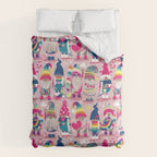 I gnome you // pastel pink background little happy and lovely gnomes with rainbows fuchsia pink hearts Comforter Gallery Image 6