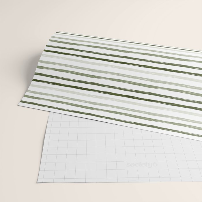 Watercolor Green and White Striped Wrapping Paper Gallery Image 2