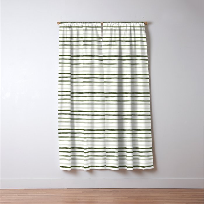 Watercolor Green and White Striped Window Curtain Gallery Image 3