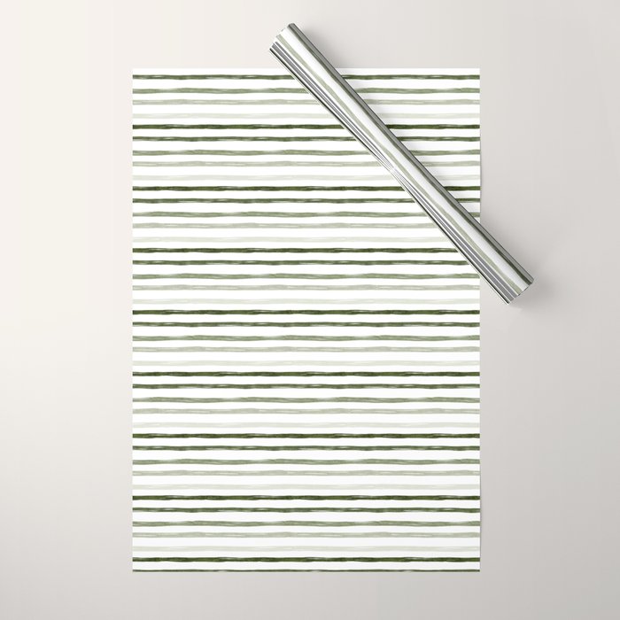 Watercolor Green and White Striped Wrapping Paper Gallery Image 1