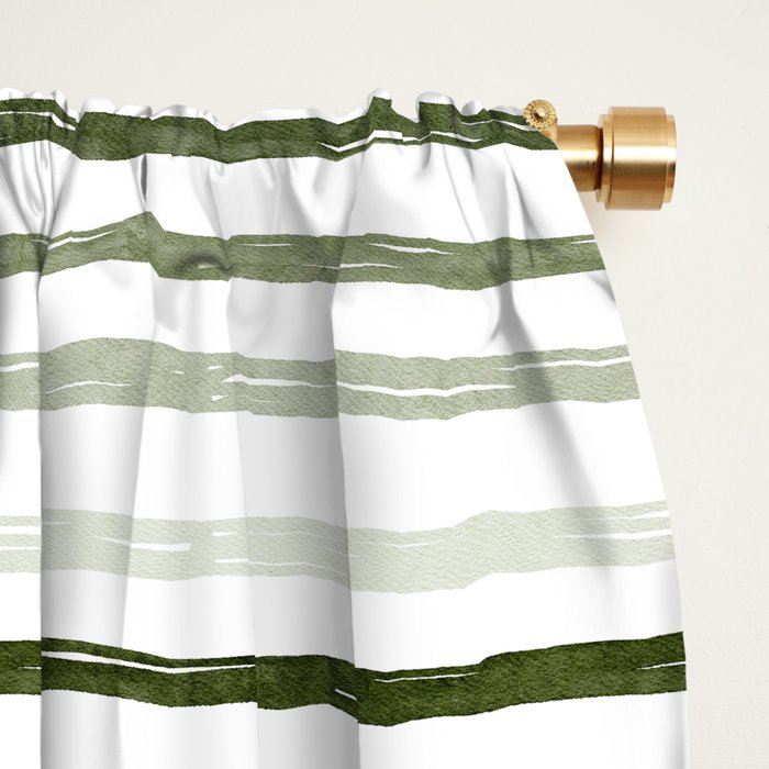 Watercolor Green and White Striped Window Curtain Gallery Image 2