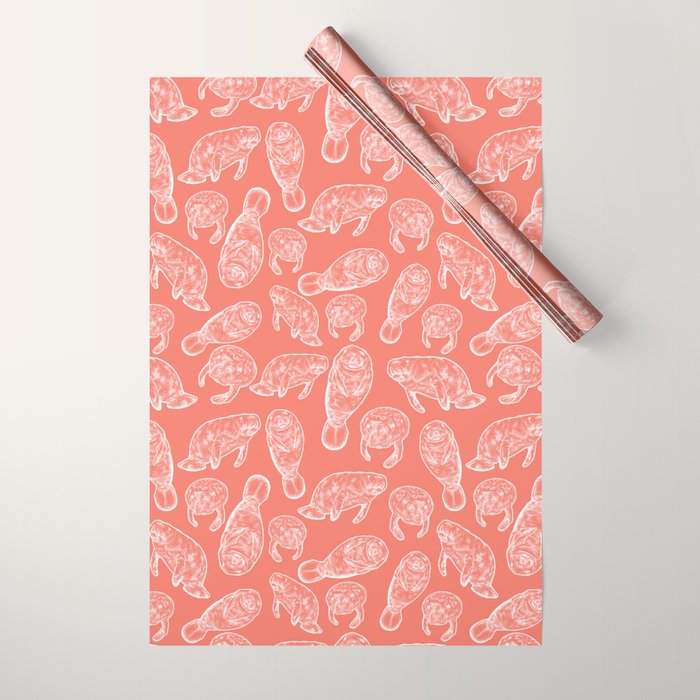 Manatee Print - Coral Wrapping Paper Gallery Image 1