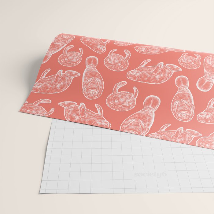 Manatee Print - Coral Wrapping Paper Gallery Image 2