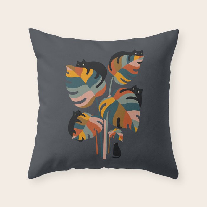 Cat and Plant 11 (Black Cats) Throw Pillow Gallery Image 1