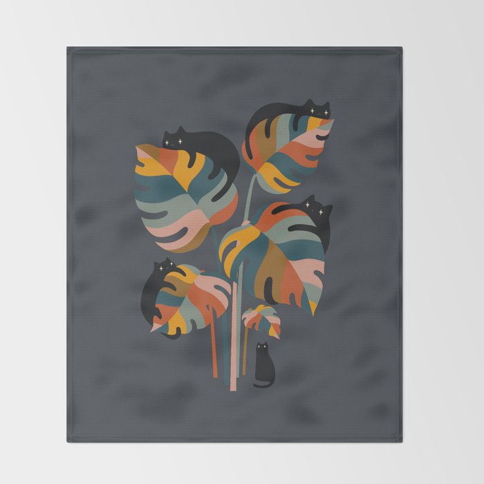 Cat and Plant 11 (Black Cats) Throw Blanket Gallery Image 2
