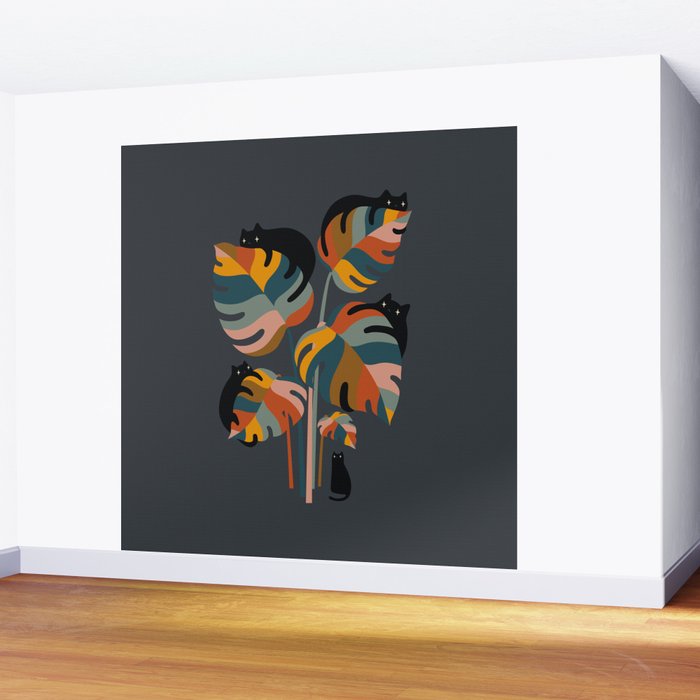 Cat and Plant 11 (Black Cats) Wall Mural Gallery Image 2
