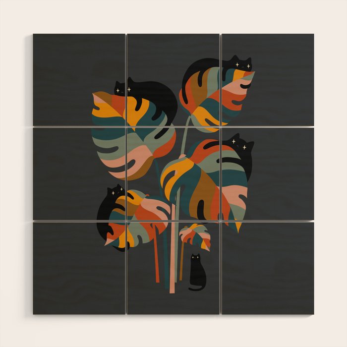 Cat and Plant 11 (Black Cats) Wood Wall Art Gallery Image 1