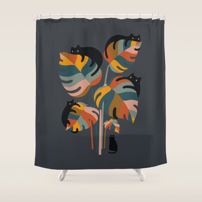 Cat and Plant 11 (Black Cats) Shower Curtain Gallery Image 1