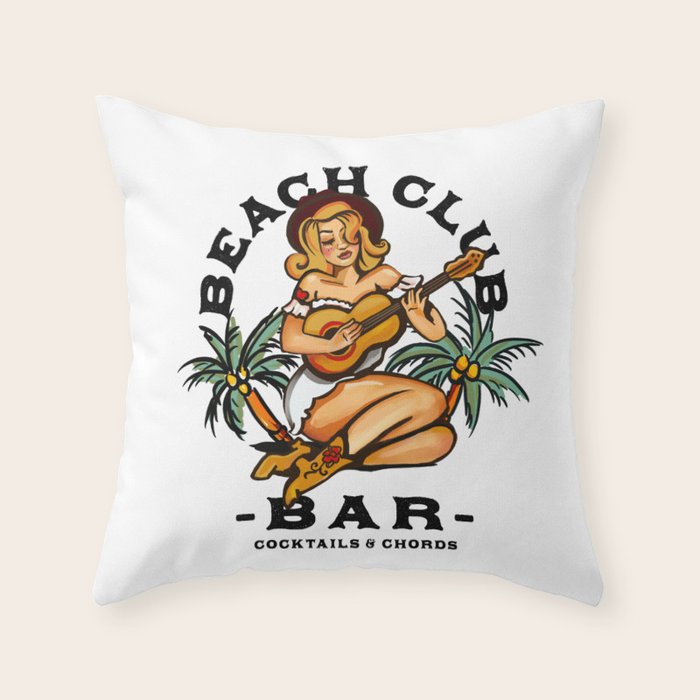 Beach Club Bar: Tropical Live Music Venue Throw Pillow Gallery Image 6