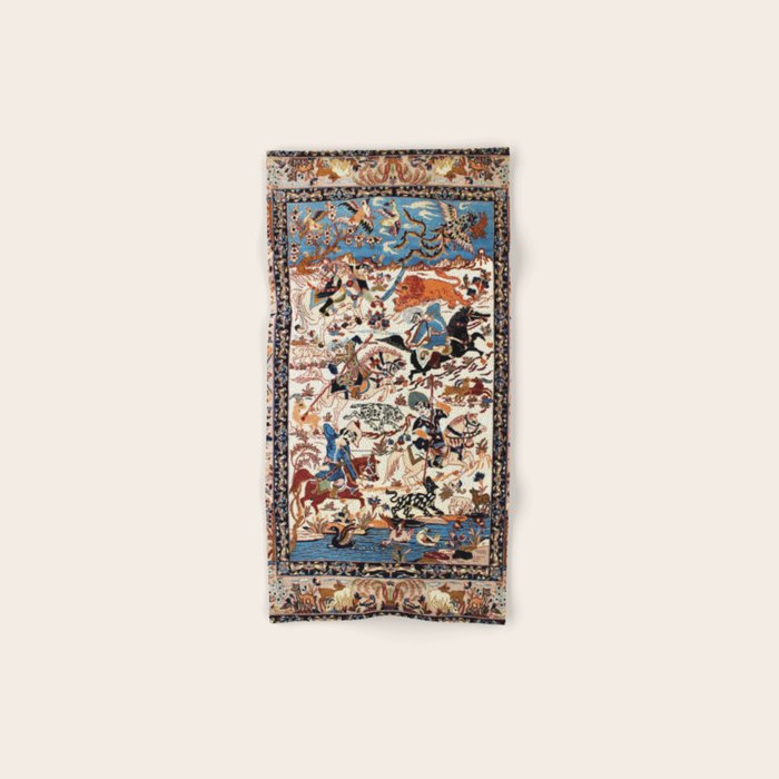 Isfahan Vintage Persian Hunting Rug Print Bath Towel Gallery Image 1