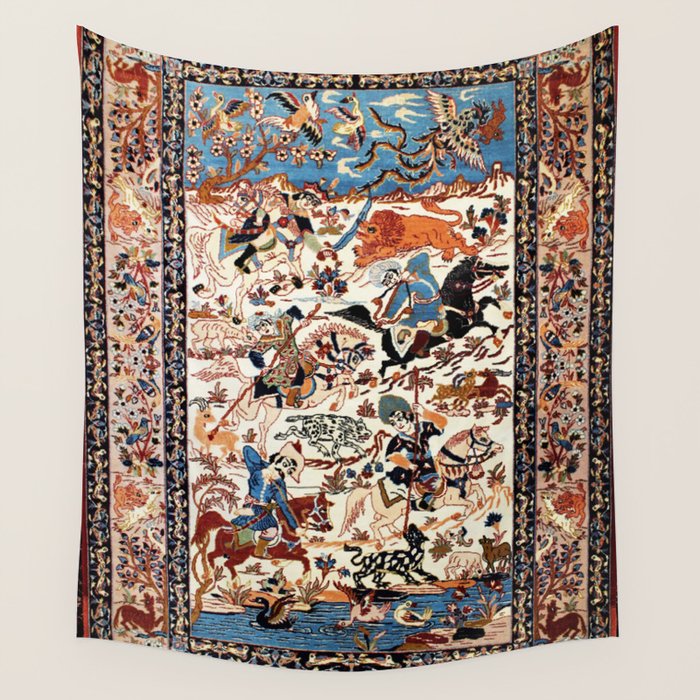 Isfahan Vintage Persian Hunting Rug Print Wall Tapestry Gallery Image 4
