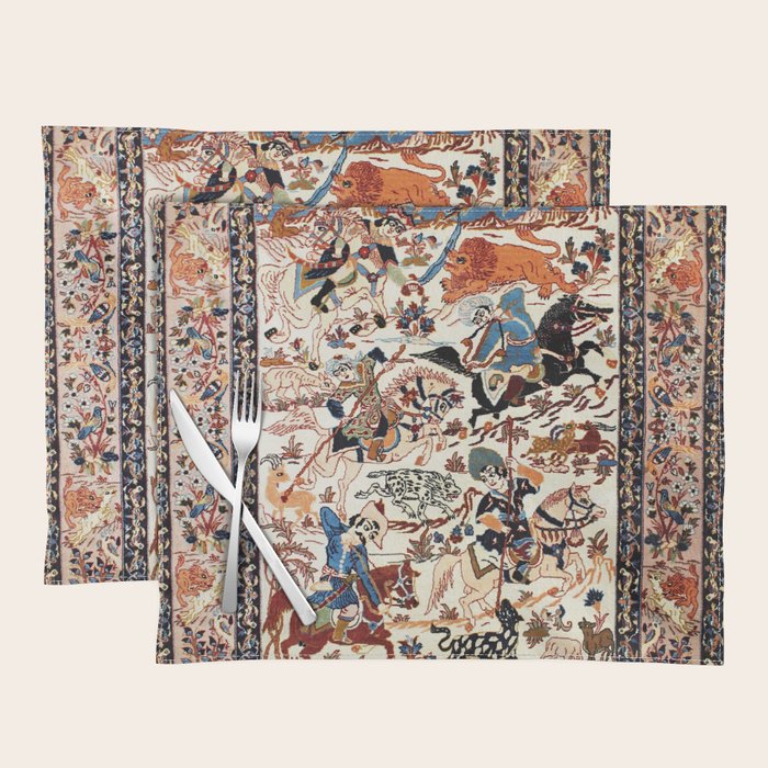 Isfahan Vintage Persian Hunting Rug Print Placemat Gallery Image 1