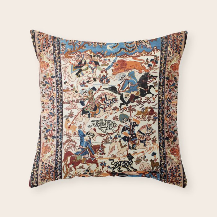 Isfahan Vintage Persian Hunting Rug Print Throw Pillow Gallery Image 6