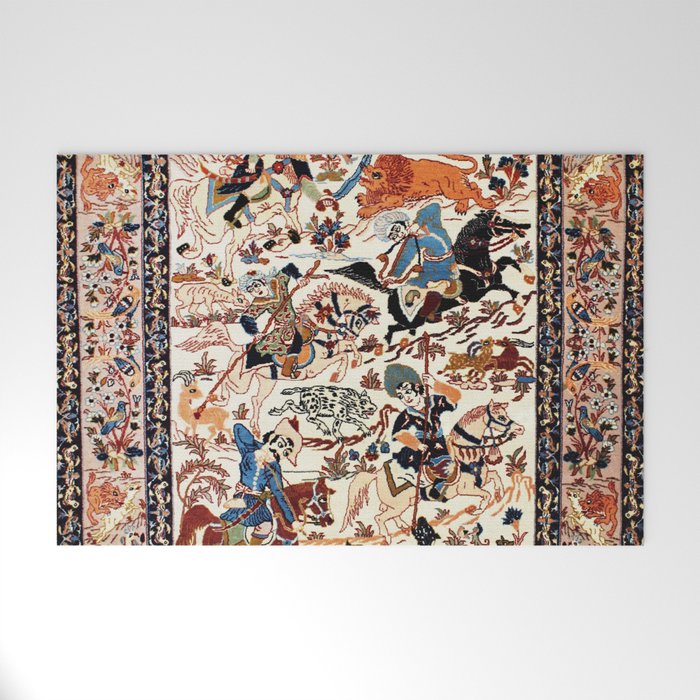 Isfahan Vintage Persian Hunting Rug Print Welcome Mat Gallery Image 1