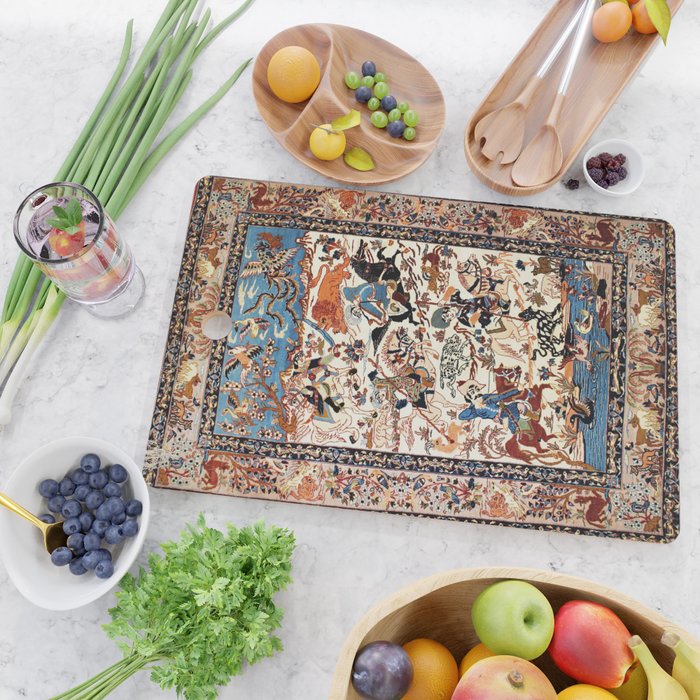 Isfahan Vintage Persian Hunting Rug Print Cutting Board Gallery Image 2