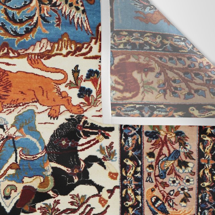 Isfahan Vintage Persian Hunting Rug Print Wall Tapestry Gallery Image 3