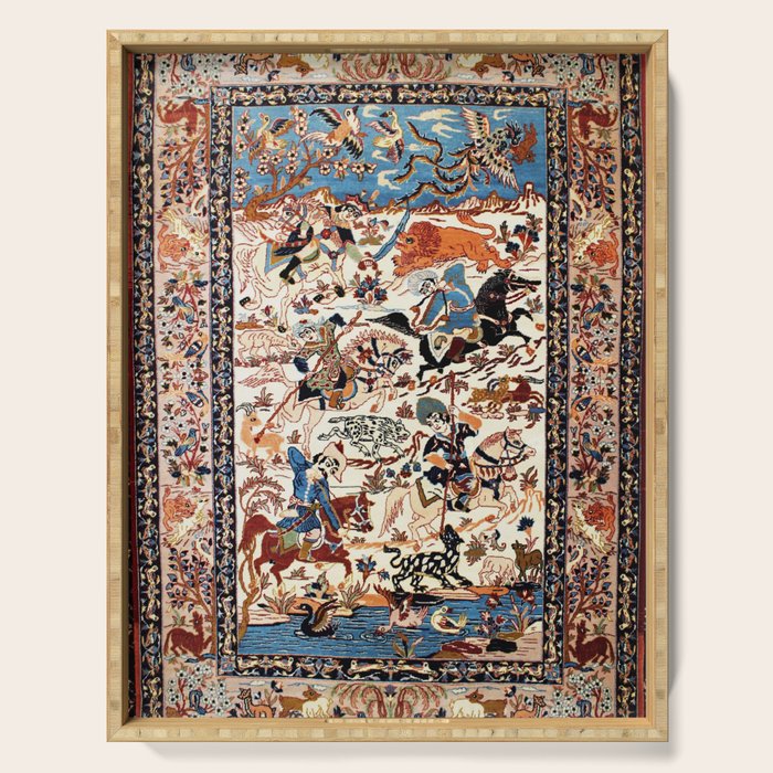 Isfahan Vintage Persian Hunting Rug Print Serving Tray Gallery Image 1