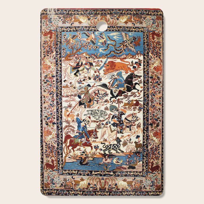 Isfahan Vintage Persian Hunting Rug Print Cutting Board Gallery Image 1