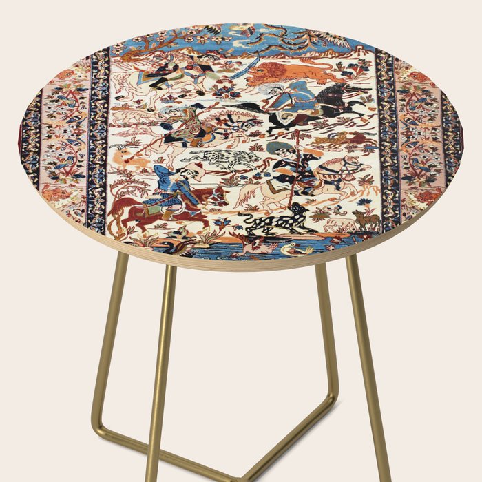 Isfahan Vintage Persian Hunting Rug Print Side Table Gallery Image 2