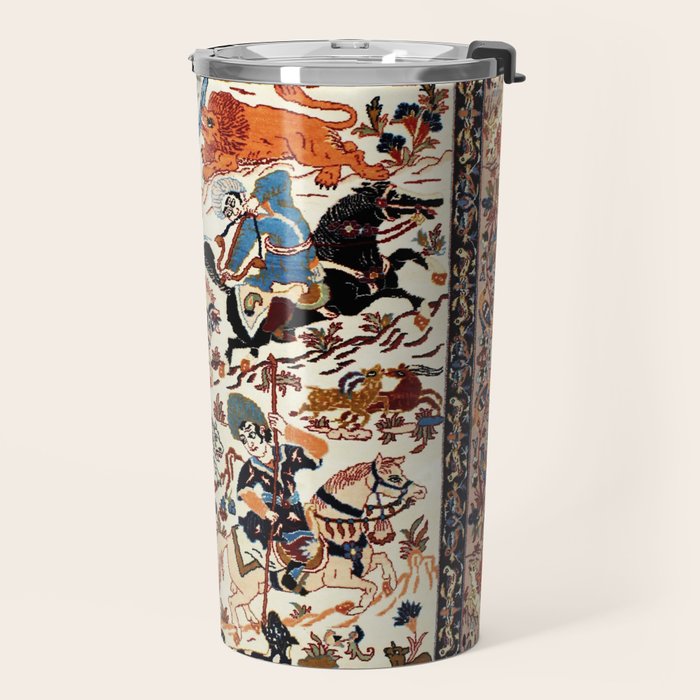 Isfahan Vintage Persian Hunting Rug Print Travel Mug Gallery Image 2