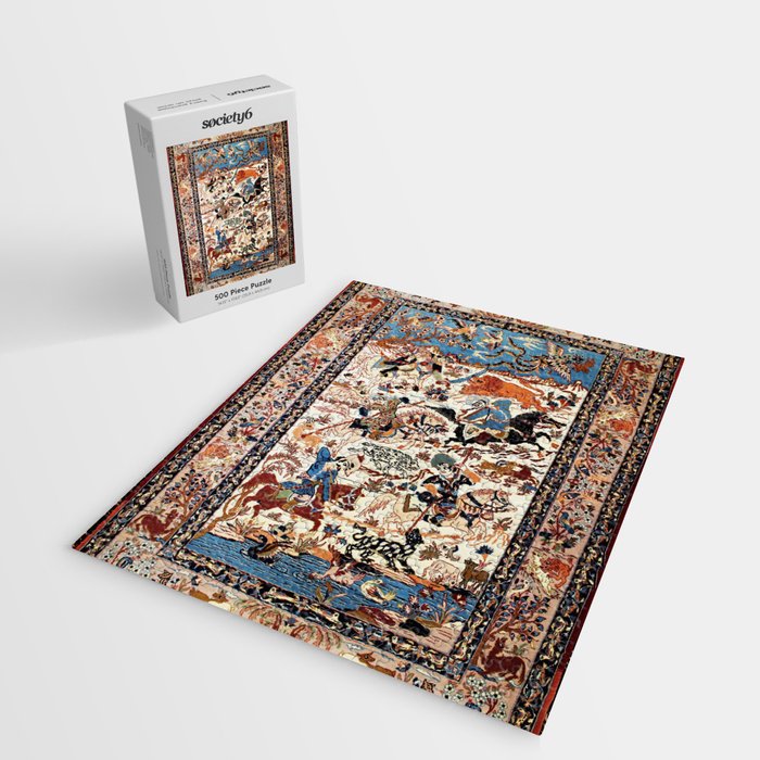 Isfahan Vintage Persian Hunting Rug Print Jigsaw Puzzle Gallery Image 2