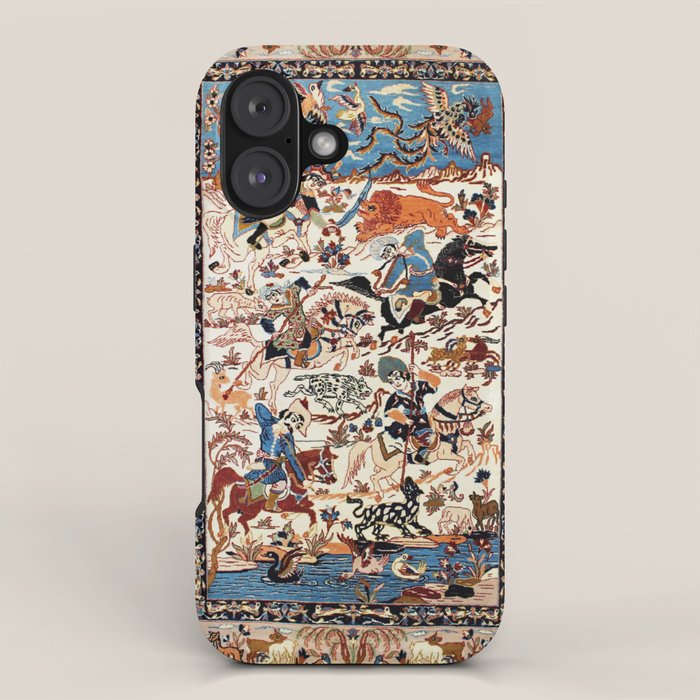 Isfahan Vintage Persian Hunting Rug Print iPhone Case Gallery Image 1