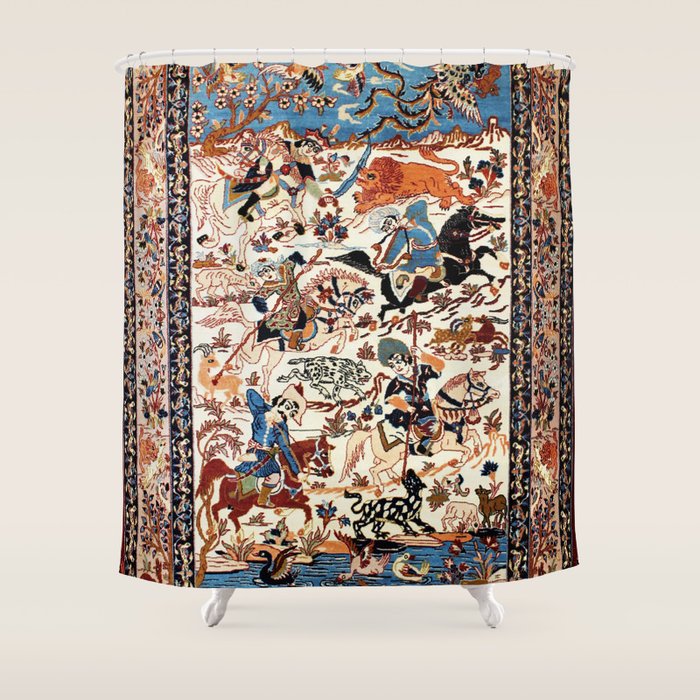 Isfahan Vintage Persian Hunting Rug Print Shower Curtain Gallery Image 1