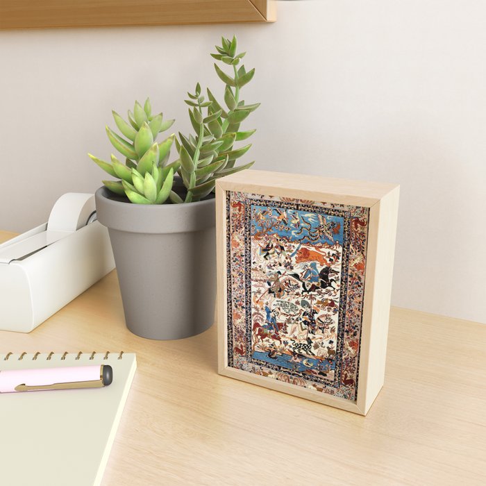 Isfahan Vintage Persian Hunting Rug Print Mini Art Print Gallery Image 2