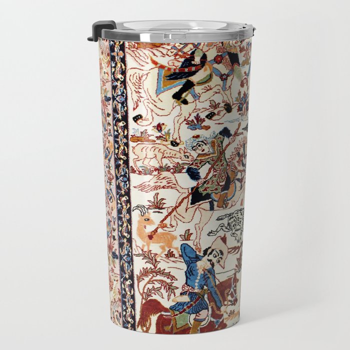 Isfahan Vintage Persian Hunting Rug Print Travel Mug Gallery Image 3