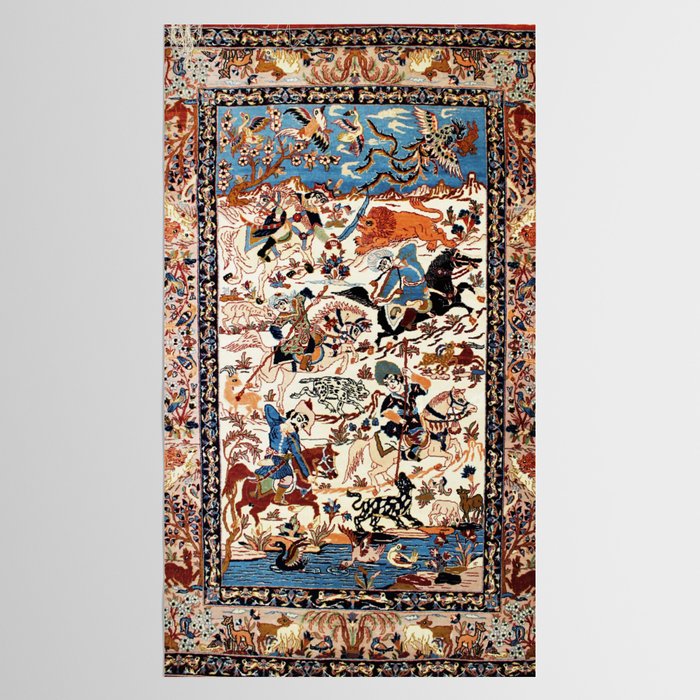 Isfahan Vintage Persian Hunting Rug Print Tablecloth Gallery Image 2