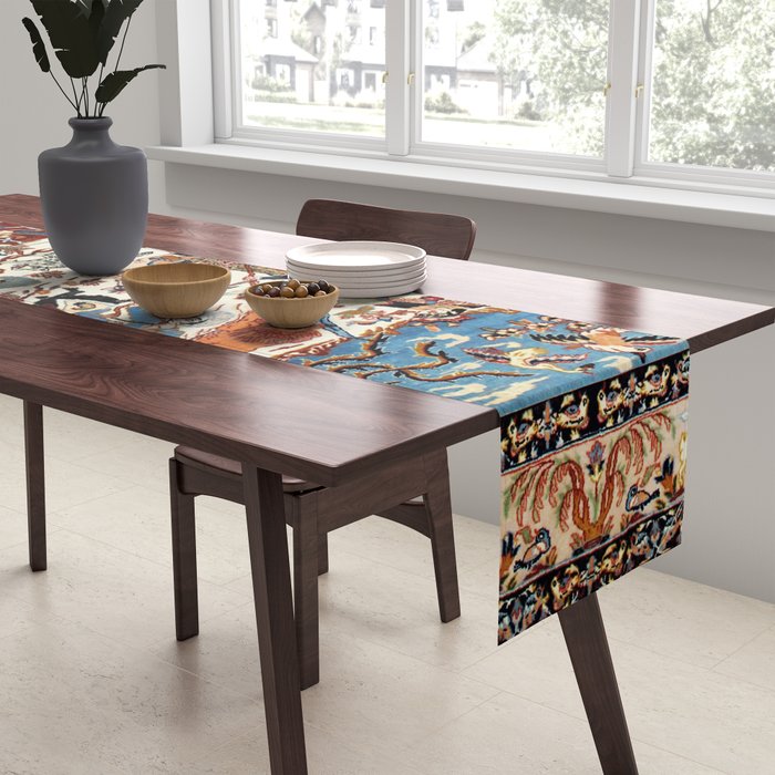 Isfahan Vintage Persian Hunting Rug Print Table Runner Gallery Image 2