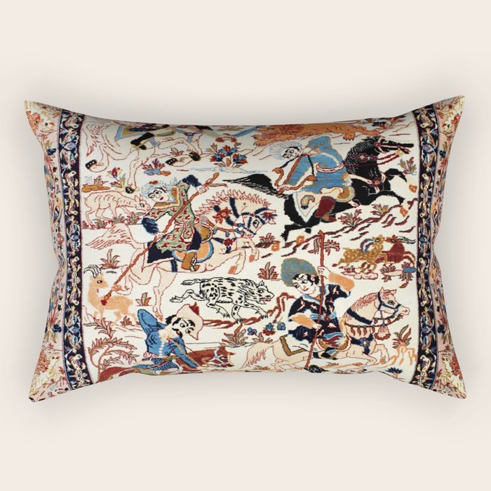 Isfahan Vintage Persian Hunting Rug Print Rectangular Pillow Gallery Image 1