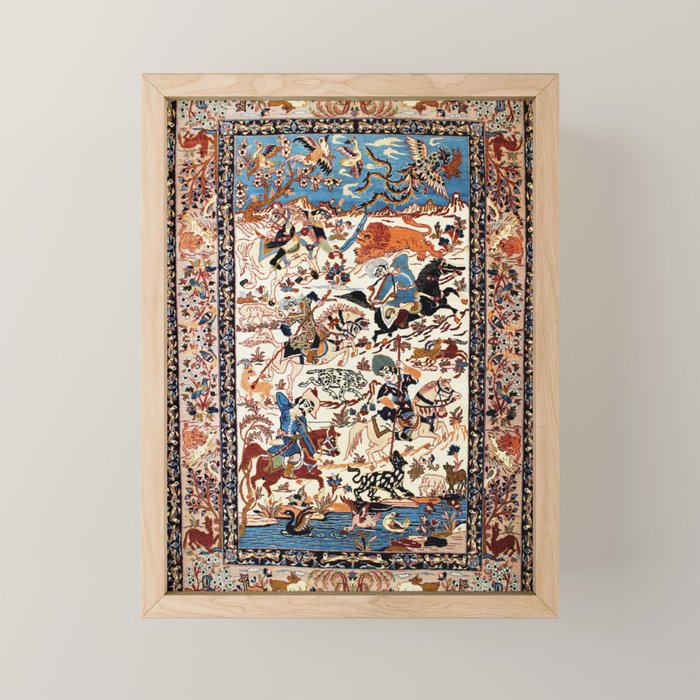 Isfahan Vintage Persian Hunting Rug Print Mini Art Print Gallery Image 1